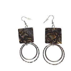 Tortoiseshell Hoop Earrings Square Acrylic Resin Boho Chic